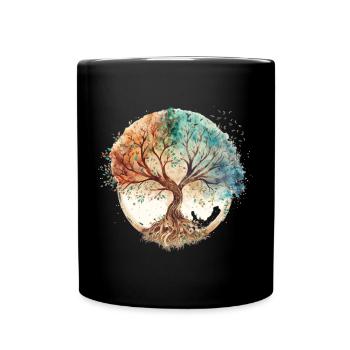 Watercolor Tree of Life Circle - Full Colour Mug - black - Front