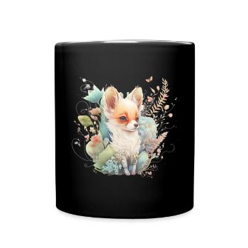 Renard Aquarelle Fleurs - Mug uni - noir - Devant