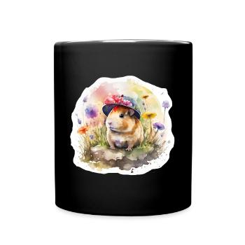 Meerschweinchen in Blumenwiese - Tasse einfarbig - Schwarz - Vorne