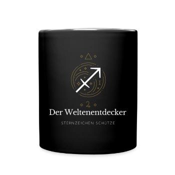Der Weltenentdecker - Sternzeichen Schütze - Tasse einfarbig - Schwarz - Vorne