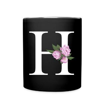Zarte Pfingstrosen Blumenmotiv H - Tasse einfarbig - Schwarz - Vorne