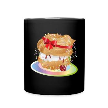 Un chou à la crème fourré avec un nœud cadeau - Mug uni - noir - Devant