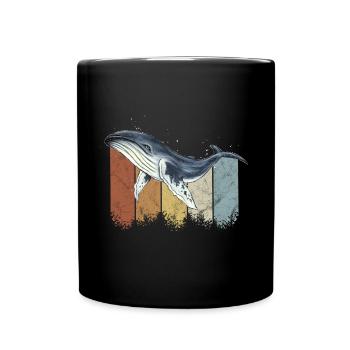 Retro Humpback Whale Watercolor Deep Sea Ocean Sealife Kun - Full Colour Mug - black - Front