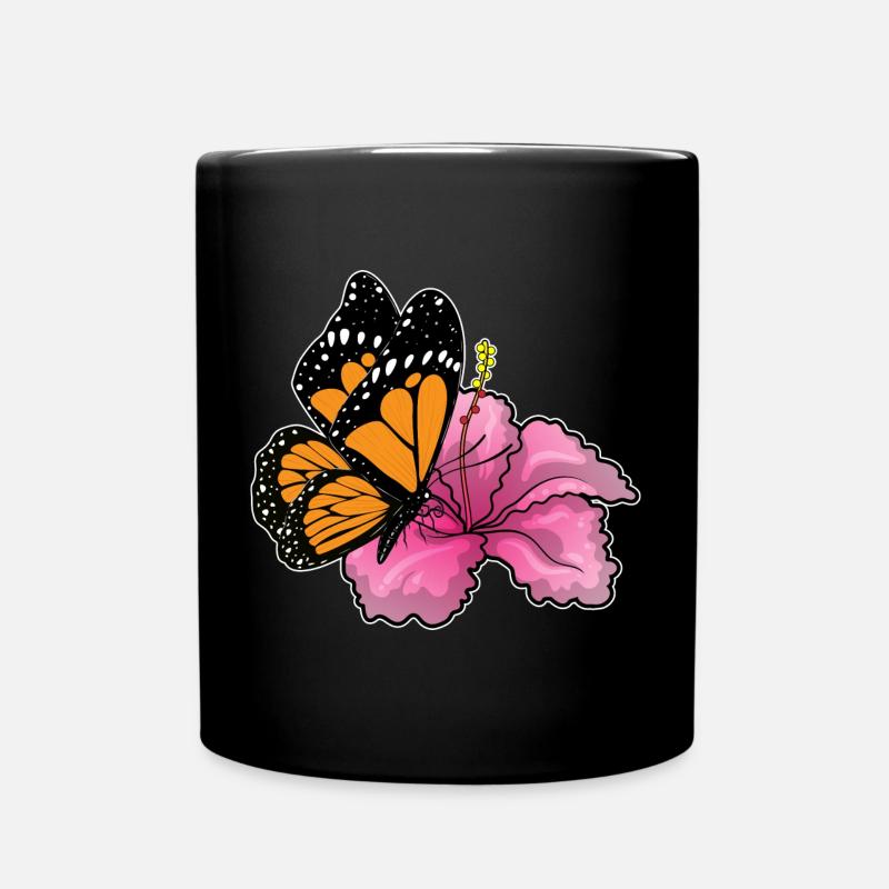 Schmetterling Hibiskus Blumen - Tasse einfarbig - Schwarz