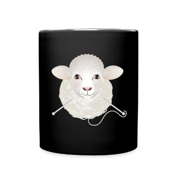 Drôle de mouton avec des pelotes de laine et des aiguilles à tricoter - Mug uni - noir - Devant