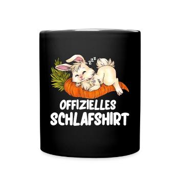 Schlafshirt Schlafen Niedlich Hase Chibi Kaninchen - Tasse einfarbig - Schwarz - Vorne