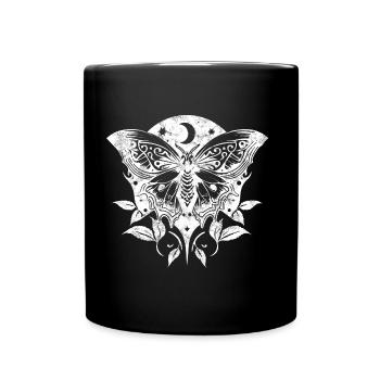 Moth, Moth, Moon, Vines, Gothic, Wicca - Full Colour Mug - black - Front