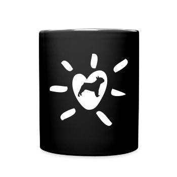 Herz Mops Sonnenstrahlen Hund Fan Liebe - Tasse einfarbig - Schwarz - Vorne