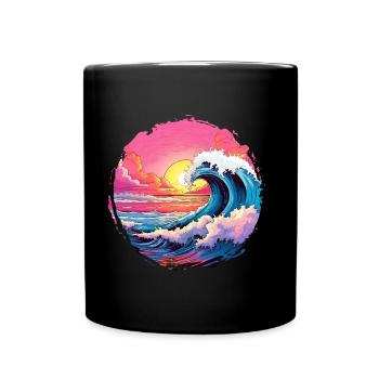 Sea, Wave, Sunset, Sun, Beach Summer - Full Colour Mug - black - Front