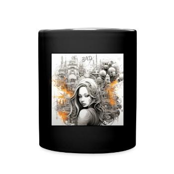 BadX Art Kunst City Woman Design - Full Colour Mug - black - Front