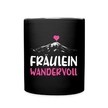 Fräulein Wandervoll Berge Gebirge Wandern Herz - Tasse einfarbig - Schwarz - Vorne