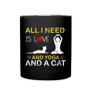 Love Yoga and a Cat - Full Colour Mug - black - Front