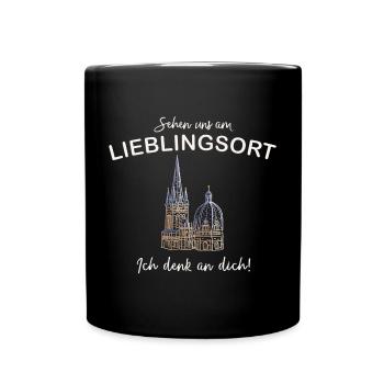 Ich denk an dich! Sehen uns, Aachener Dom - Tasse einfarbig - Schwarz - Vorne