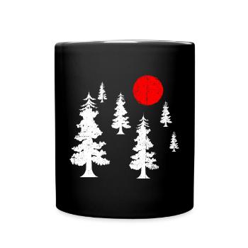 Soleil rouge sur pin blanc Silhouettes - Mug uni - noir - Devant