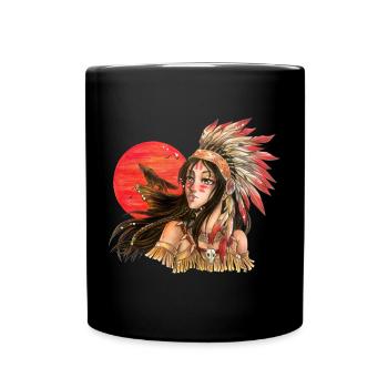 Indianerin Indigene Naitive American Wolf Sonne - Tasse einfarbig - Schwarz - Vorne