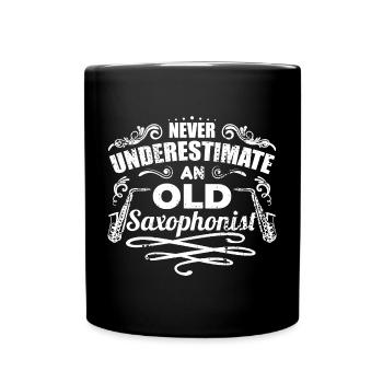Never underestimate an old saxophonist - Full Colour Mug - black - Front