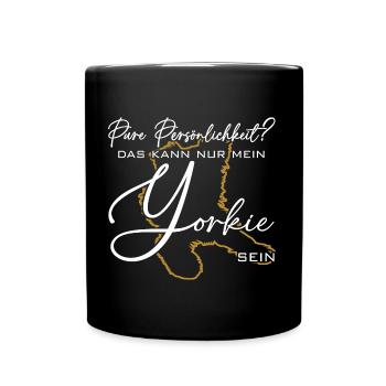 Yorkie Silhouette lustiger Spruch Schreibschrift - Tasse einfarbig - Schwarz - Vorne