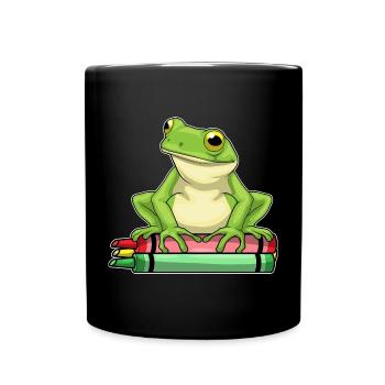 Frog Student Crayons School - Full Colour Mug - black - Front