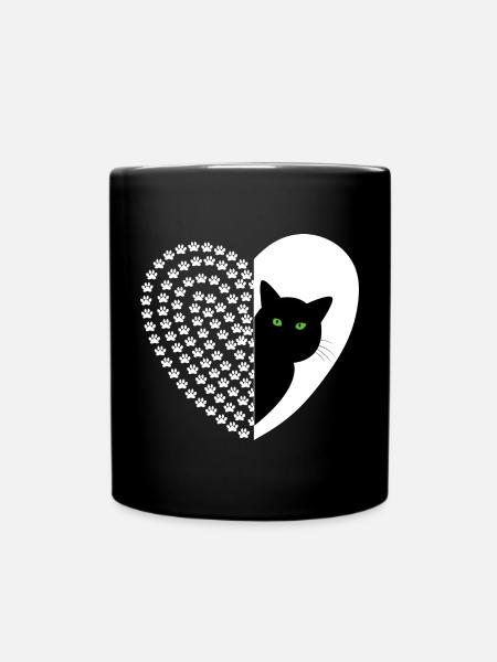 Black cat with floral pattern - Full Colour Mug - black