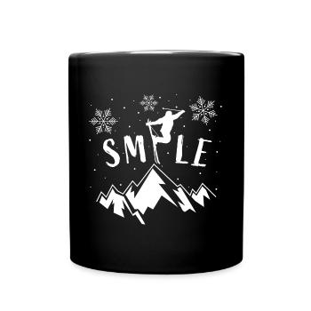 Smile Skiing Mountains Ski Holiday Ski Slope - Full Colour Mug - black - Front
