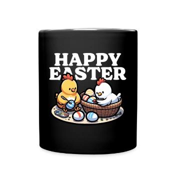 Frohe Ostern – Süße Küken bemalen Ostereier - Tasse einfarbig - Schwarz - Vorne