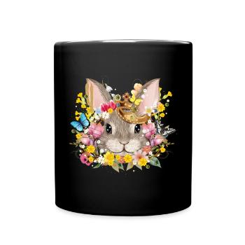 Rabbit with crown & spring-like accessories - Full Colour Mug - black - Front