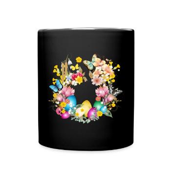 Blüten & Ostereier mit frühlingshaften Accessoires - Tasse einfarbig - Schwarz - Vorne
