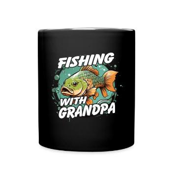 Angeln mit Papa mit buntem Fischdesign - Tasse einfarbig - Schwarz - Vorne
