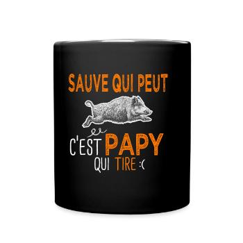 Papi c'est papy qui tire Humour Chasseur - Mug uni - noir - Devant