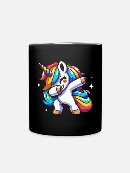 Dabbing Einhorn – Farbenfrohes, Lustiges Design - Tasse einfarbig - Schwarz