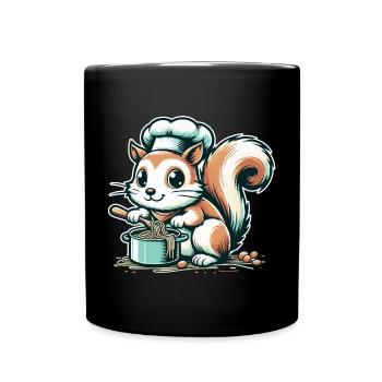 Cute cartoon squirrel cooking spaghetti - Full Colour Mug - black - Front