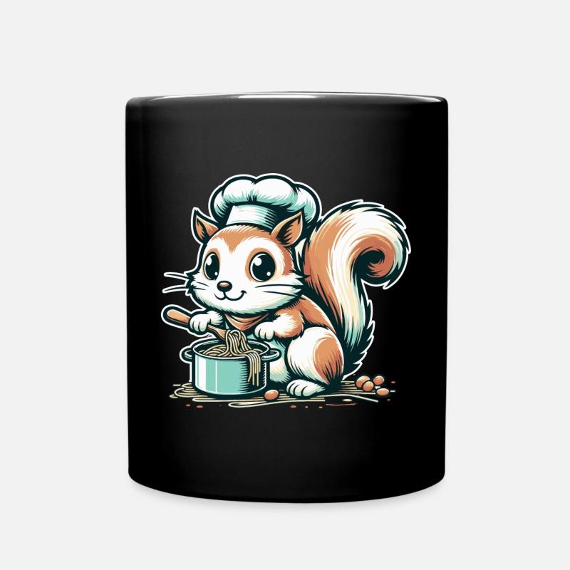 Niedliches Cartoon-Eichhörnchen kocht Spaghetti - Tasse einfarbig - Schwarz