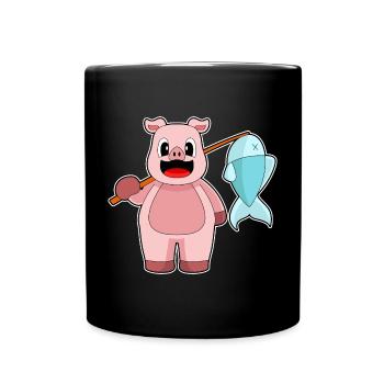 Schwein Angler Fisch Angeln - Tasse einfarbig - Schwarz - Vorne