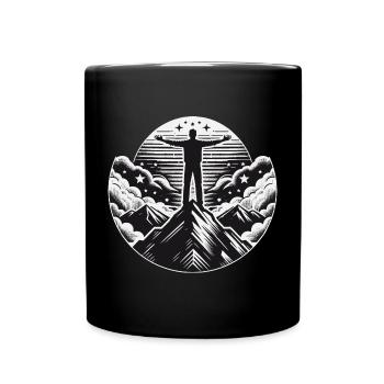 Mountain landscape with a man on the top of the mountain - Full Colour Mug - black - Front