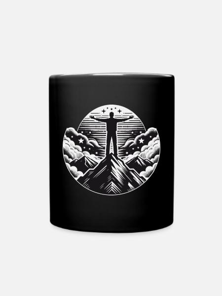 Paysage de montagne avec un homme au sommet de la montagne - Mug uni - noir