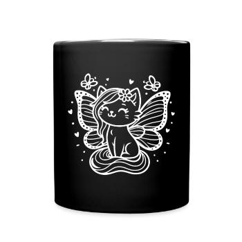 Geflügelte Katze (weiß) - Tasse einfarbig - Schwarz - Vorne