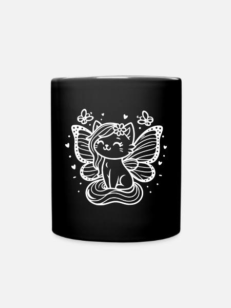 Winged Cat (white) - Full Colour Mug - black
