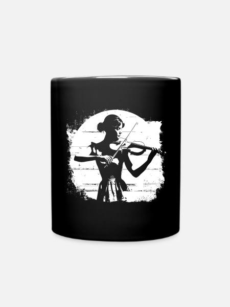 Geigen Frau Zeichnung - Tasse einfarbig - Schwarz