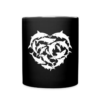 Hai-Herz Ich liebe Haie - Tasse einfarbig - Schwarz - Vorne