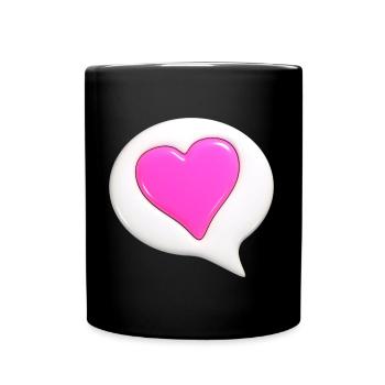 Pink colored heart in white speech bubble - Full Colour Mug - black - Front