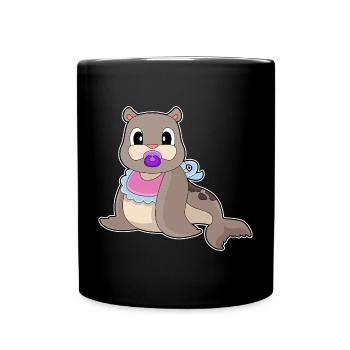 Seal Baby Bib Pacifier - Full Colour Mug - black - Front