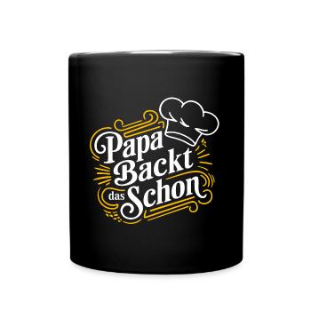 Papa backt das schon - unser backender Papa - Tasse einfarbig - Schwarz - Vorne
