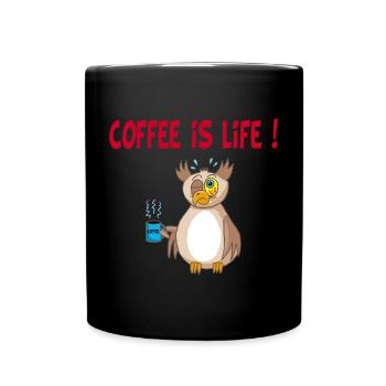Eule und Kaffee (Englisch) - Tasse einfarbig - Schwarz - Vorne