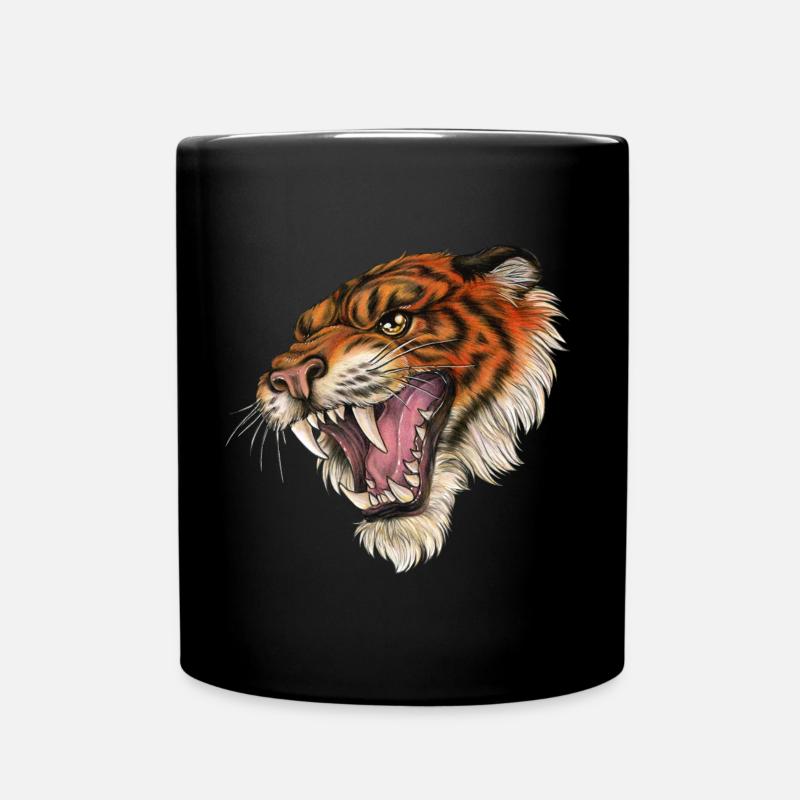 Brüllend Tiger Wildkatze Geschenk Freiheit Natur - Tasse einfarbig - Schwarz