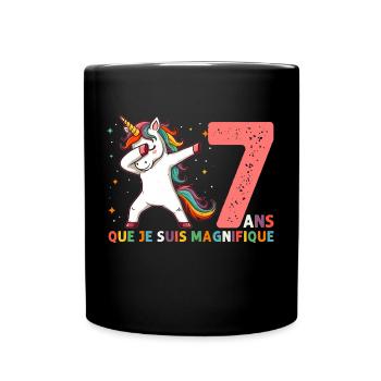 Licorne Dab Cadeau 7 Ème Anniversaire 7 Ans - Mug uni - noir - Devant