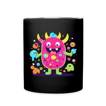 süsses und lustiges knuddel-kuschel monster kinder - Tasse einfarbig - Schwarz - Vorne