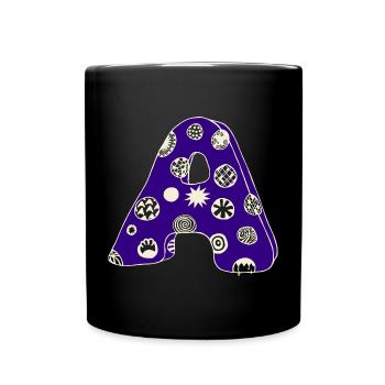 Lettre A avec caractère en bleu - Mug uni - noir - Devant