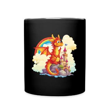dragon castle rainbow cute cute childlike - Full Colour Mug - black - Front