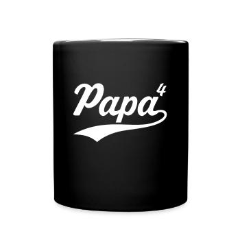Papa hoch 4 Vater 4 Kinder vierfacher Papa - Tasse einfarbig - Schwarz - Vorne