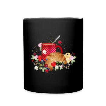 Breakfast in the countryside – croissant, coffee and berries - Full Colour Mug - black - Front